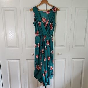 Dream Of Me Womens Green Floral Jumpsuit/Romper Size Med Wide Leg Asymetrical